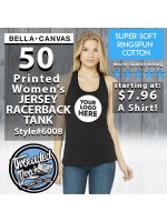 50 Custom Screen Printed Bella + Canvas 6008 WOMEN’S JERSEY RACERBACK TANK